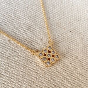18 Karat Gold Filled Necklace With Cubic Zircon Honeycomb Pendant